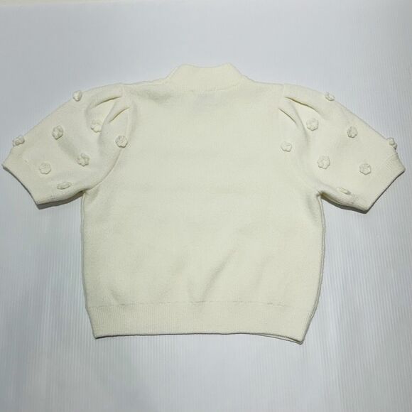 NWT English Factory Ivory White Floral Pompom Short Sleeve Knit Sweater Top Sz L - Picture 6 of 13